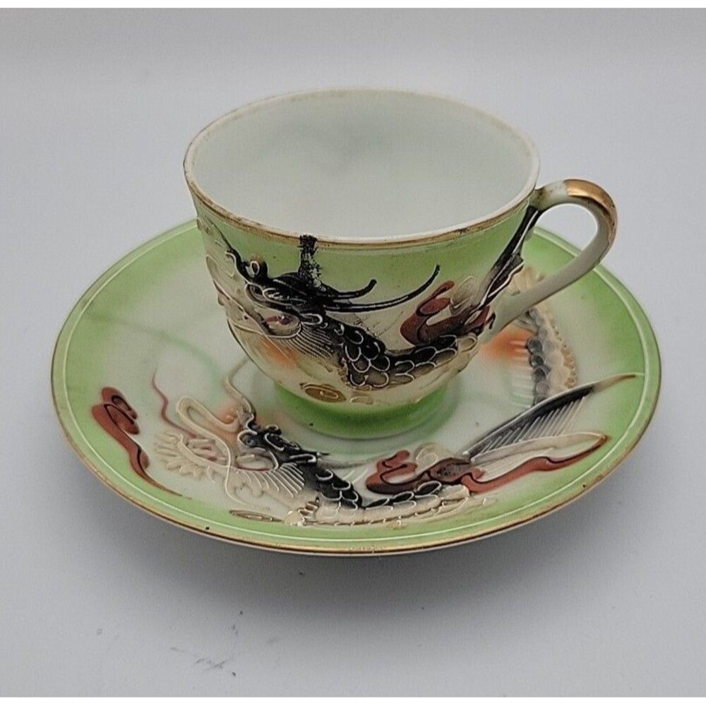 Antique Dragonware Demitasse Cup and Saucer Hand Painted with Moriage
